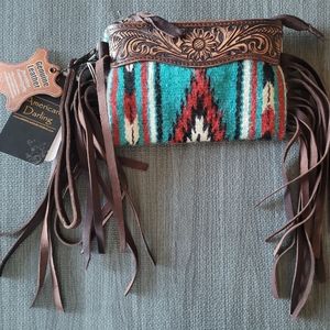 American Darling wristlet Fringe Saddle Blanket Leather Purse